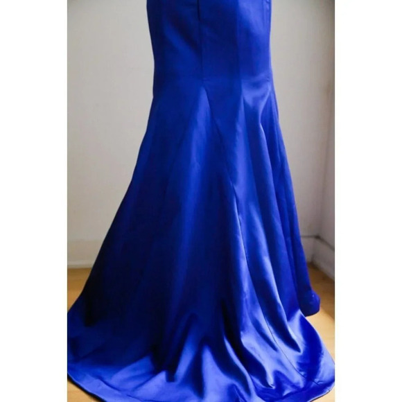 Pierre Cardin Cobalt Blue Satin Rhinestone Trim Two Piece Skirt Set w Train 38/S - Picture 11 of 12